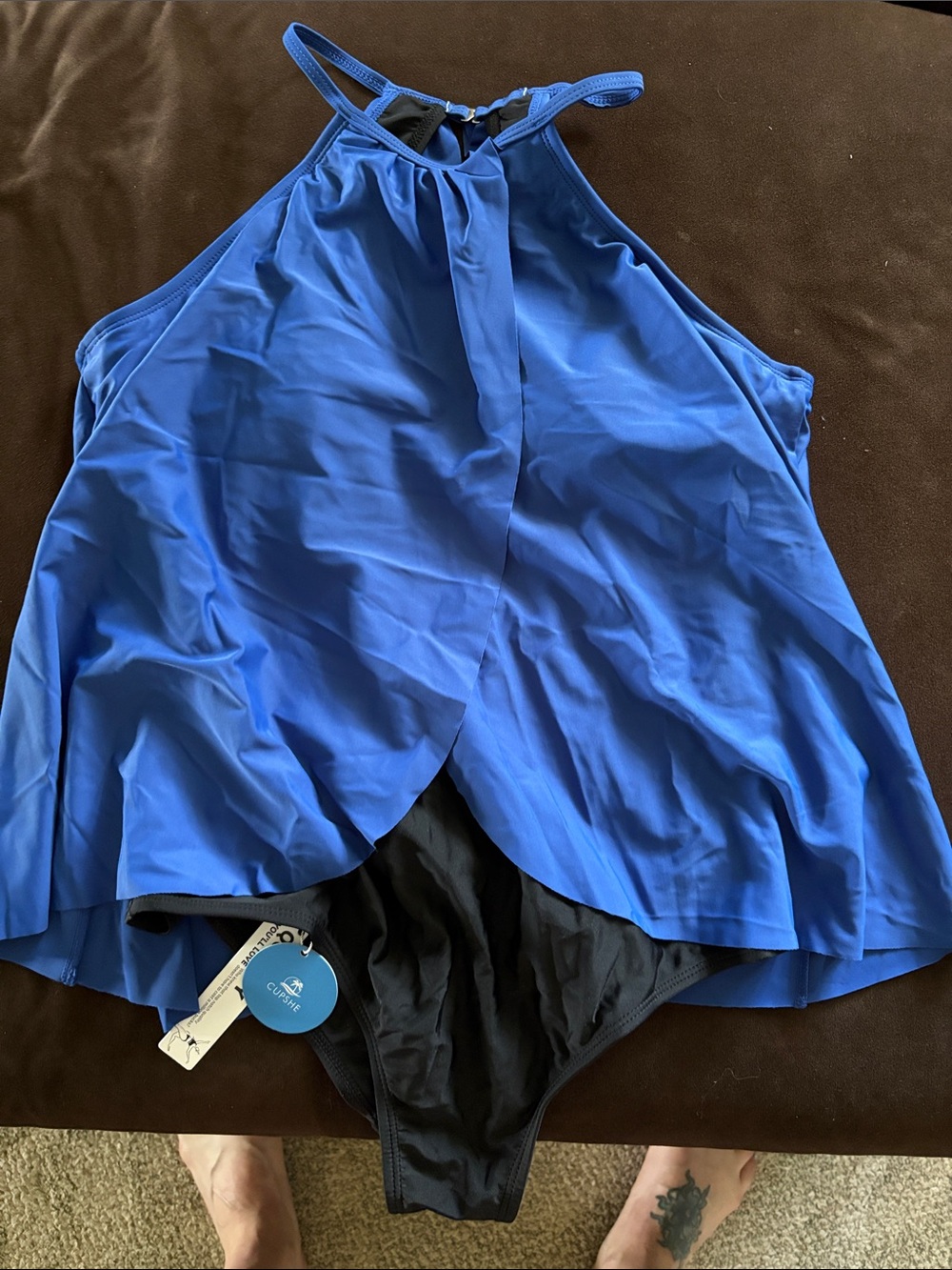 Cupshe Royal Blue Halter One piece Swimsuit with modest flowy coverage